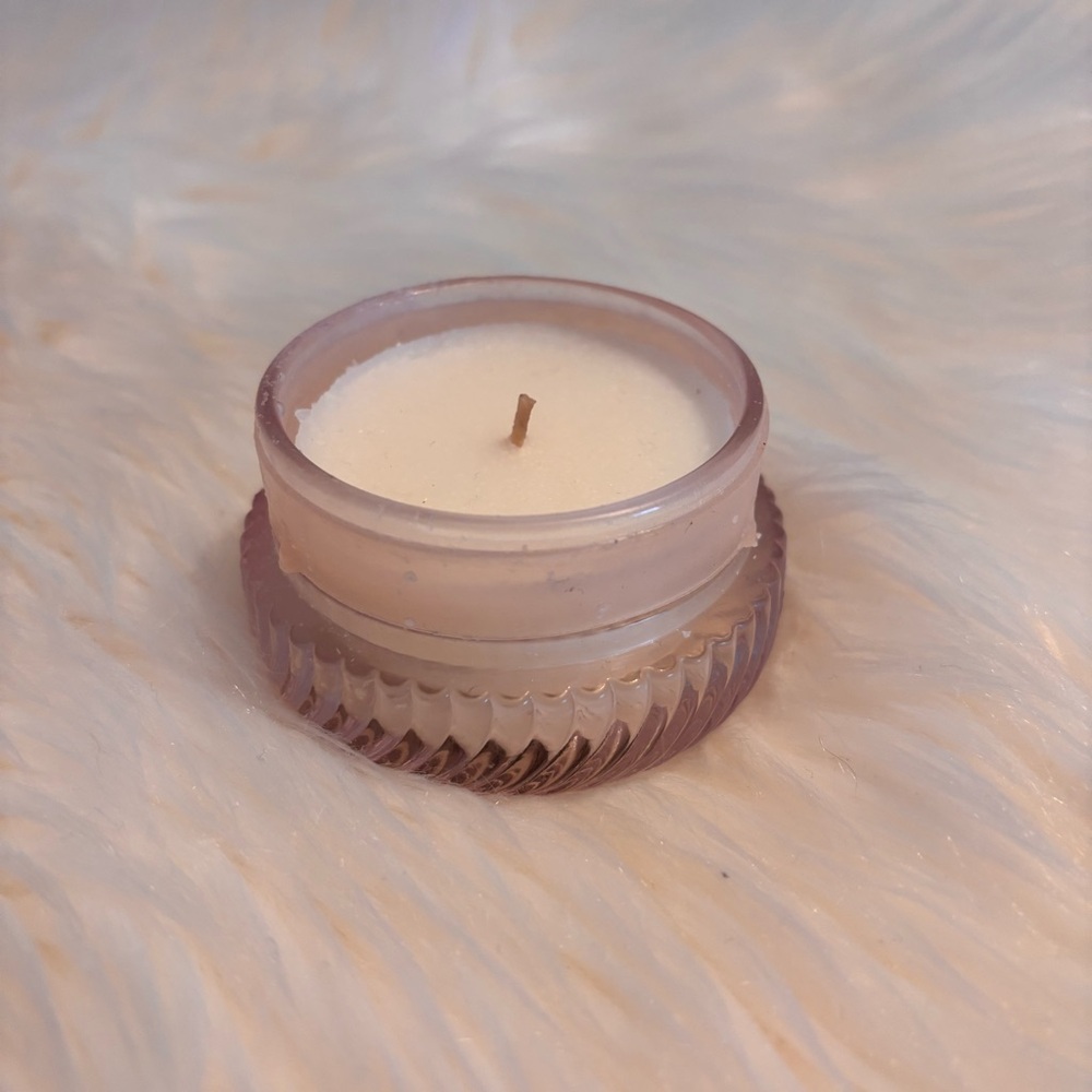 Elegant Pink Glass Voluspa Macaron Candle (LID MISSING)